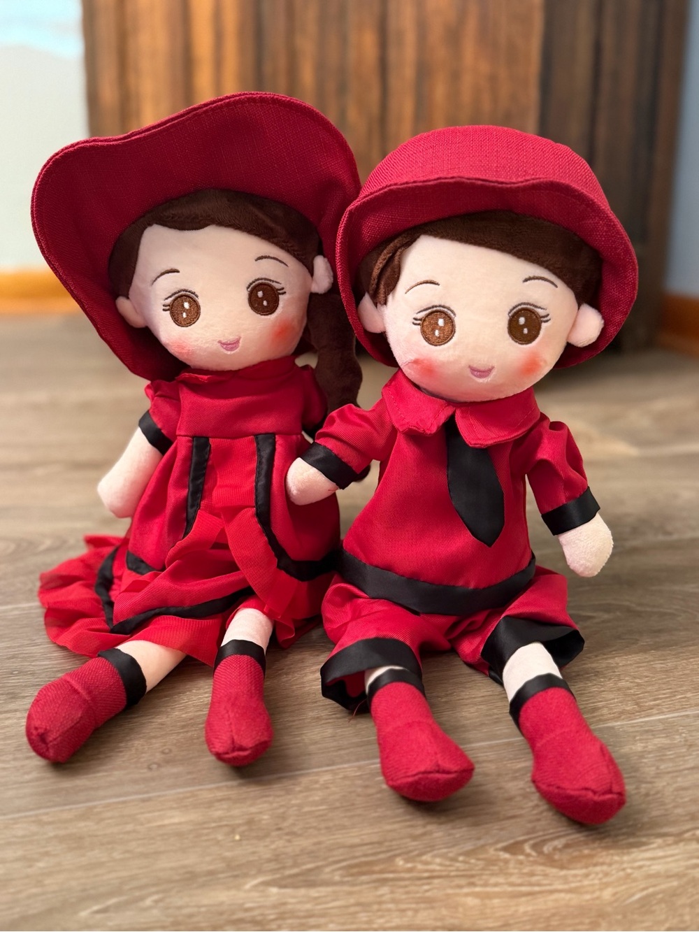 Red Twin Plush Dolls Set - Soft Hugging Plush Toys